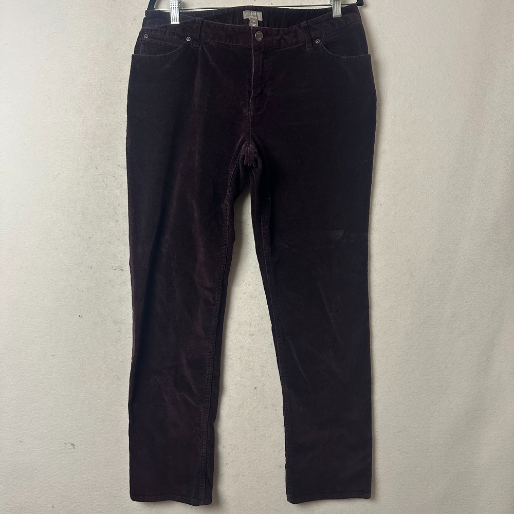 J. Jill Slim Leg Corduroy Pants sz 12 Dark Purple‎ Plum Stretch Cotton Trousers
